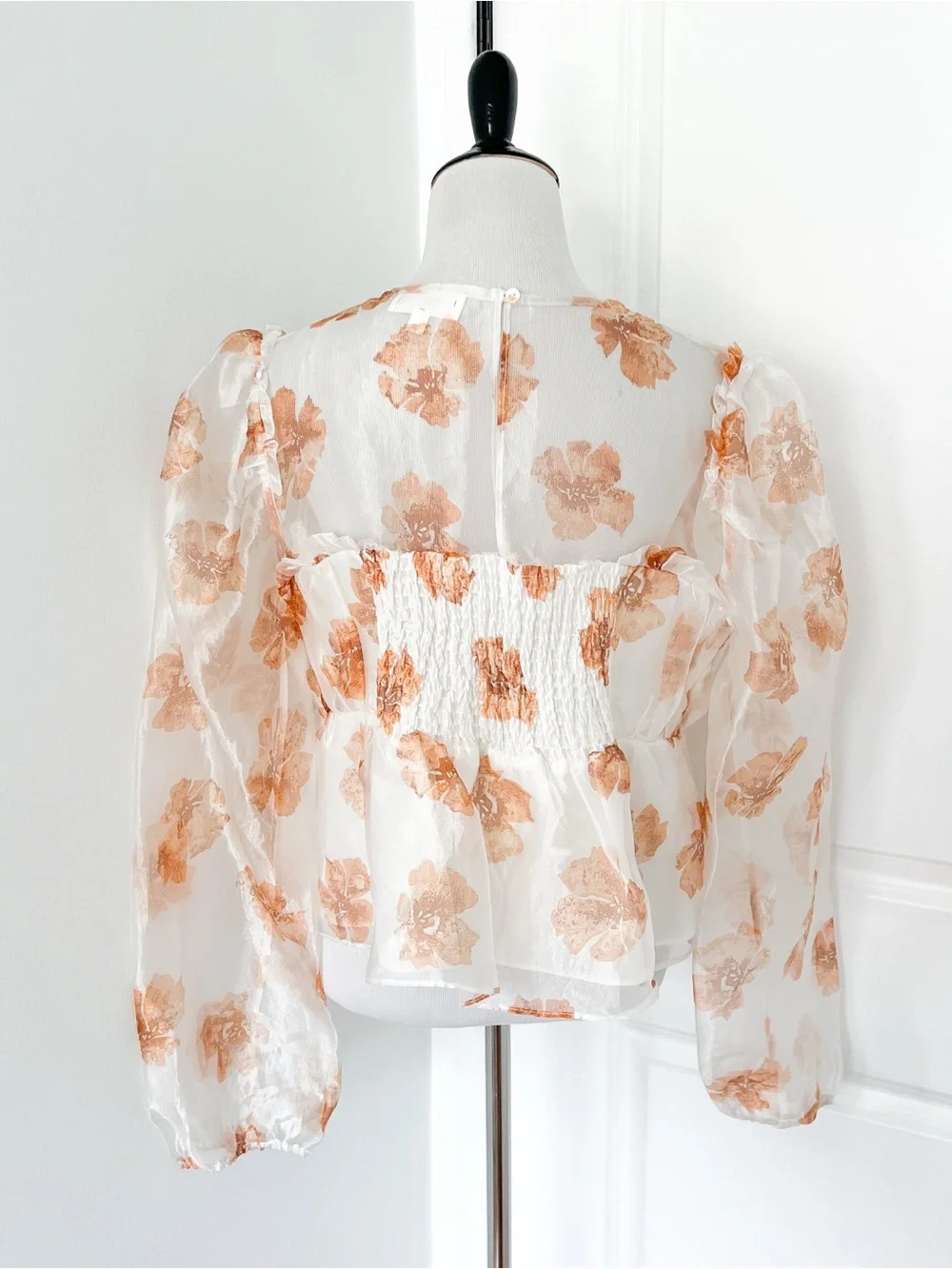 Whiteroom+Cactus Sheer Ivory Organza Blouse with Peach Floral - Large